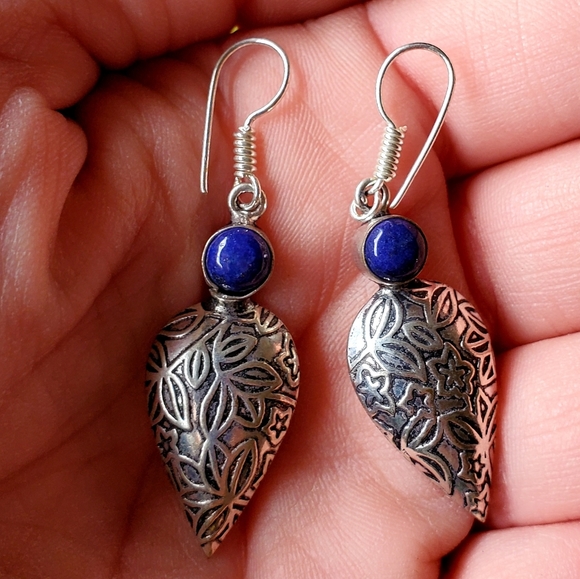 *$15 Sale* New Lapis Lazuli Silver Earrings. - Picture 2 of 11
